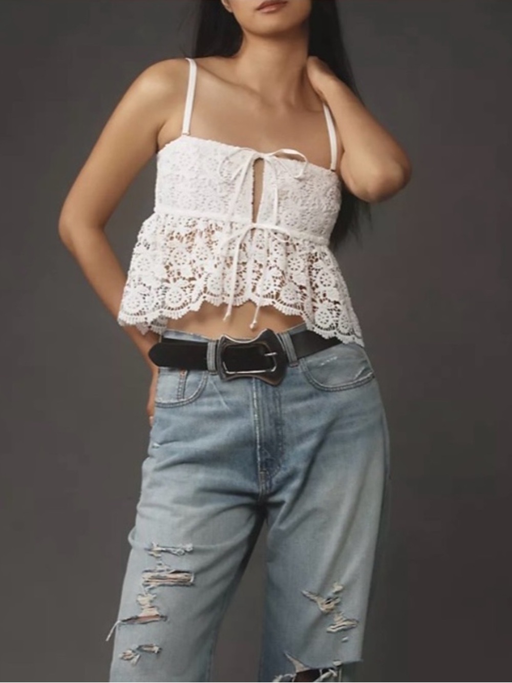 Anthropologie White Strapless Crochet Lace Top Size Large